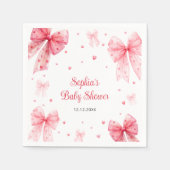 かわいい弓の赤ピンクの赤ちゃんシャワー スタンダードカクテルナプキン (正面)