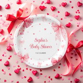 かわいい弓の赤ピンクの赤ちゃんシャワー ペーパープレート