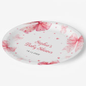 かわいい弓の赤ピンクの赤ちゃんシャワー ペーパープレート (アングル)