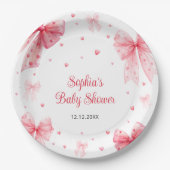 かわいい弓の赤ピンクの赤ちゃんシャワー ペーパープレート (正面)