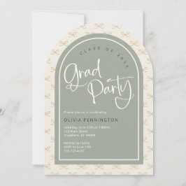 かわいい弓仙人グリーン金ゴールド写真卒業パーティー 招待状