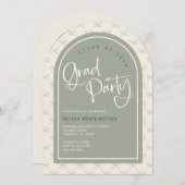 かわいい弓仙人グリーン金ゴールド写真卒業パーティー 招待状 (正面/裏面)
