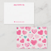 かわいい引っかきハート模様のピンク バレンタインデー ノートカード (正面/裏面)