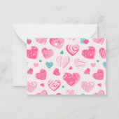 かわいい引っかきハート模様のピンク バレンタインデー ノートカード (裏面)