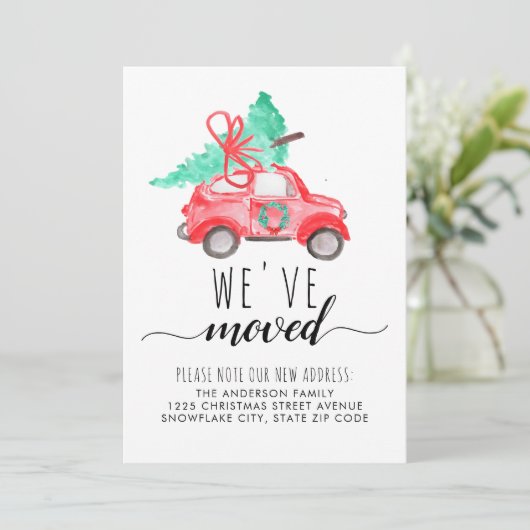 かわいい引っ越しましたクリスマスカーツリーホリデームービング 案内状 (スタンド正面)