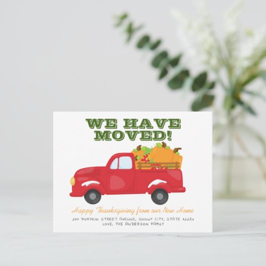 かわいい引っ越しました感謝与カボチャのトラック移動 案内ポストカード (スタンド正面)
