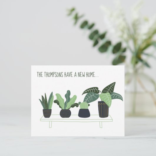 かわいい引っ越しました新しいホームアドレス鉢植え ポストカード (スタンド正面)