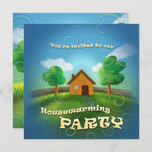 かわいい引っ越し祝いパーティーのパーティの招待状 招待状 (正面/裏面)