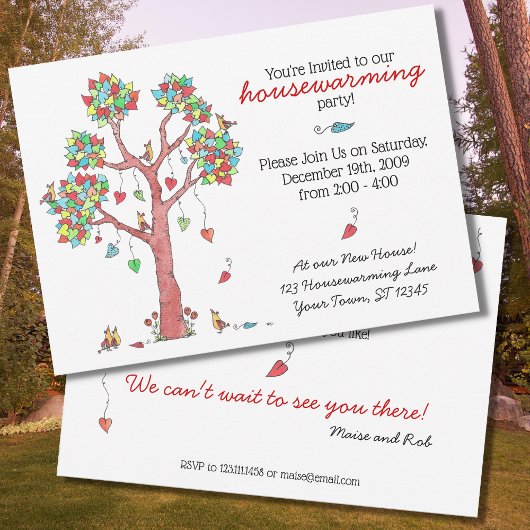 かわいい引っ越し祝いパーティー水色の木 招待状