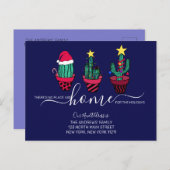 かわいい引用文クリスマスライトサボテンの木を動かす 案内ポストカード (正面/裏面)