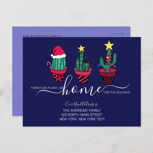 かわいい引用文クリスマスライトサボテンの木を動かす 案内ポストカード (正面/裏面)