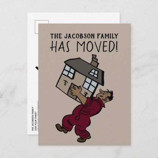 かわいい引越し男性の新しい住所 案内ポストカード (正面/裏面)