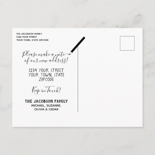 かわいい引越し男性の新しい住所 案内ポストカード (裏面)