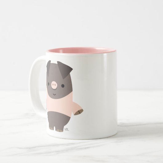 かわいい強いマンガ豚マグカップ ツートーンマグカップ (正面左)