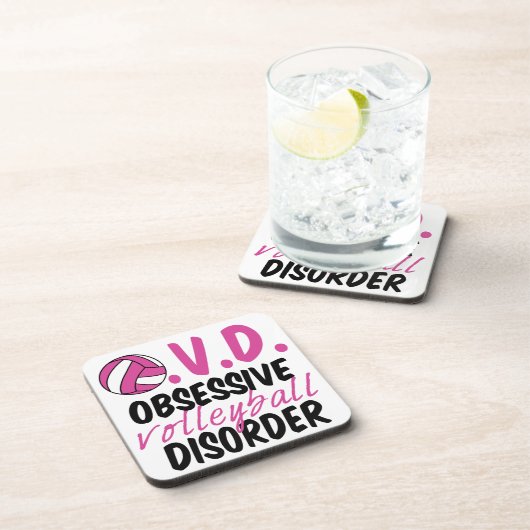 かわいい強迫的バレーボール障害ピンクプレーヤー コースター (右側)