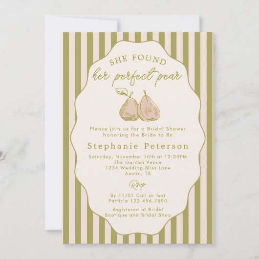 かわいい彼女は完璧な梨のブライダルシャワー 招待状 (正面)