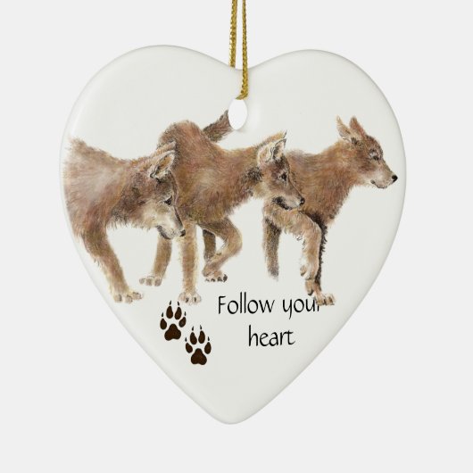 かわいい後を追狼ズのハートやる気を起こさせる引用文 セラミックオーナメント (右)