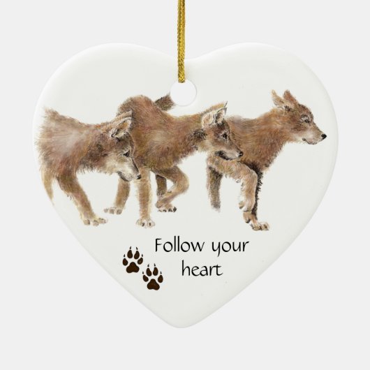 かわいい後を追狼ズのハートやる気を起こさせる引用文 セラミックオーナメント (裏面)