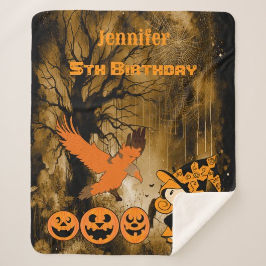 かわいい徘徊の小さな魔女ジャッククモの巣誕生日 シェルパブランケット (正面)