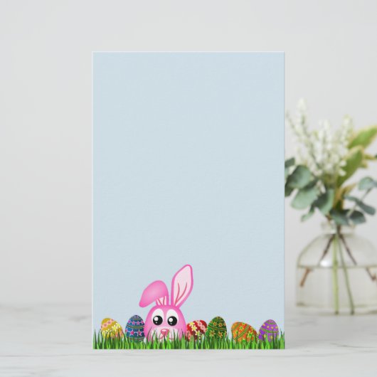 かわいい復活祭のバニーと草の文房具の卵 便箋 (スタンド正面)