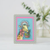 かわいい復活祭のボンネットでキリン、卵バスケットフラット シーズンカード (スタンド正面)