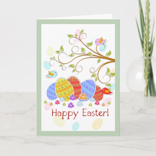 かわいい復活祭の卵の霜と鳥のハッピーイースター シーズンカード (正面)
