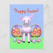 かわいい復活祭の子羊と卵のかご シーズンポストカード (正面)