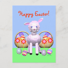 かわいい復活祭の子羊と卵のかご シーズンポストカード