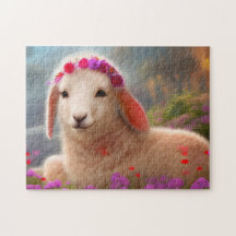 かわいい復活祭の子羊と花 – 