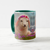 かわいい復活祭の子羊と花 –  マグカップ (正面左)