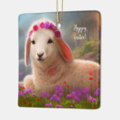 かわいい復活祭の子羊と花 – 復活祭 セラミックオーナメント (左)