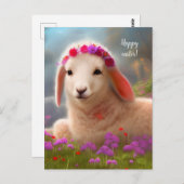 かわいい復活祭の子羊と花 – 復活祭 ポストカード (正面/裏面)