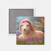 かわいい復活祭の子羊と花 – 復活祭 マグネット (正面/裏面)