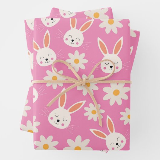 かわいい復活祭の文様 – 花とピンク ラッピングペーパーシート (インサイチュ)