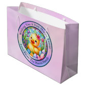 かわいい復活祭の雛、花とカラフル卵の竜 ラージペーパーバッグ (裏面アングル)