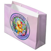 かわいい復活祭の雛、花とカラフル卵の竜 ラージペーパーバッグ (正面アングル)