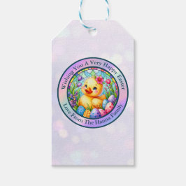 かわいい復活祭の雛、花、カラフル卵 ギフトタグ