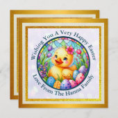 かわいい復活祭の雛、花、カラフル卵 セーブザデート (正面/裏面)