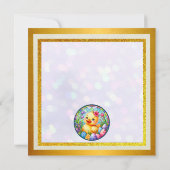 かわいい復活祭の雛、花、カラフル卵 セーブザデート (裏面)