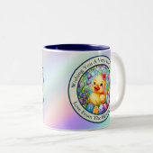 かわいい復活祭の雛、花、カラフル卵 ツートーンマグカップ (正面右)