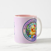 かわいい復活祭の雛、花、カラフル卵 ツートーンマグカップ (正面右)