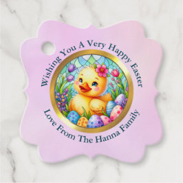 かわいい復活祭の雛、花、カラフル卵 フェイバータグ