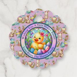 かわいい復活祭の雛、花、カラフル卵 フェイバータグ