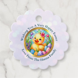 かわいい復活祭の雛、花、カラフル卵 フェイバータグ