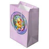 かわいい復活祭の雛、花、カラフル卵 ミディアムペーパーバッグ (裏面アングル)