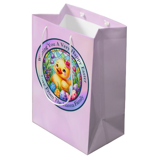 かわいい復活祭の雛、花、カラフル卵 ミディアムペーパーバッグ (裏面アングル)