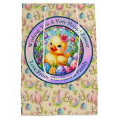 かわいい復活祭の雛、花、カラフル卵 ミディアムペーパーバッグ (裏面)