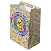 かわいい復活祭の雛、花、カラフル卵 ミディアムペーパーバッグ (裏面アングル)