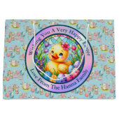 かわいい復活祭の雛、花、カラフル卵 ラージペーパーバッグ (正面)