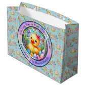 かわいい復活祭の雛、花、カラフル卵 ラージペーパーバッグ (裏面アングル)